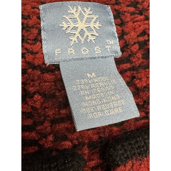 Vintage Frost Nordic Fair Isle Wool Metal Clasps M Red Floral Cardigan Sweater - Picture 2 of 9